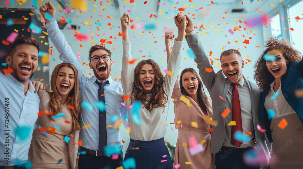 Fototapeta premium A Group of People Celebrating With Confetti