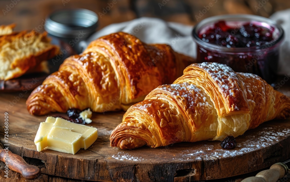French Croissant Bliss with Butter and Jam