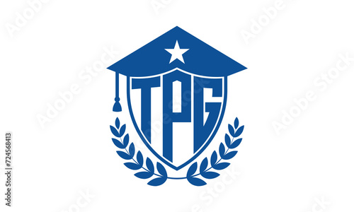 TPG three letter iconic academic logo design vector template. monogram, abstract, school, college, university, graduation cap symbol logo, shield, model, institute, educational, coaching canter, tech