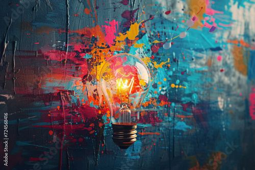 Light bulb with colorful paint splashes