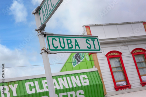 Photography Street name signs at Cuba street Wellington New Zealand.