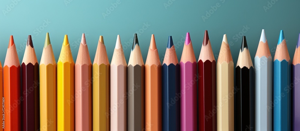 colorful pencils on beige background Copy space colorful pencils on beige background Copy space