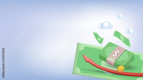 Icon, money icon on a white background. Space for copying. 3d vector image, banner.