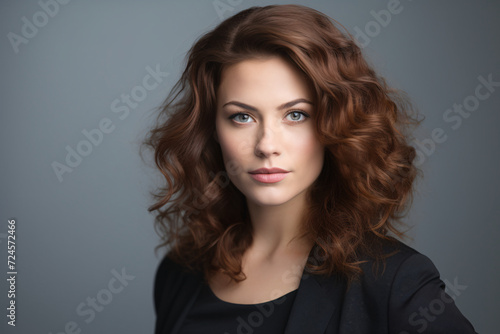 Studio portrait photo of a young beautiful elegant Brazilian female businesswoman lady wearing smart casual business attire suit posing with a series moments of emotion and gesture