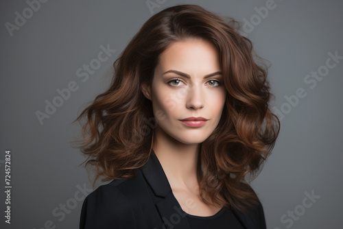 Studio portrait photo of a young beautiful elegant Brazilian female businesswoman lady wearing smart casual business attire suit posing with a series moments of emotion and gesture