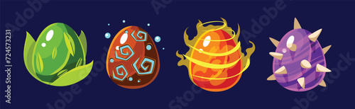 Dragon Eggs with Colorful Glowing Shell Vector Set