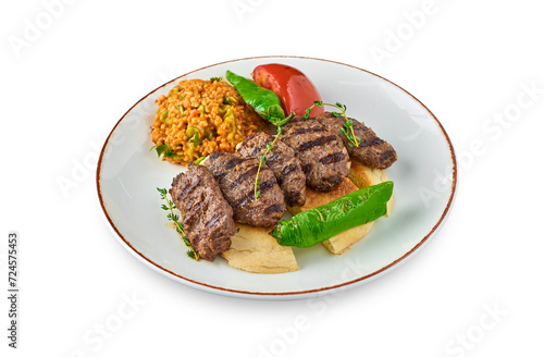Turkish meatball traditional kofte. Spicy meatballs Kebab or Kebap. white background