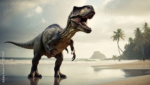 dinosaur on a prehistoric beach.
