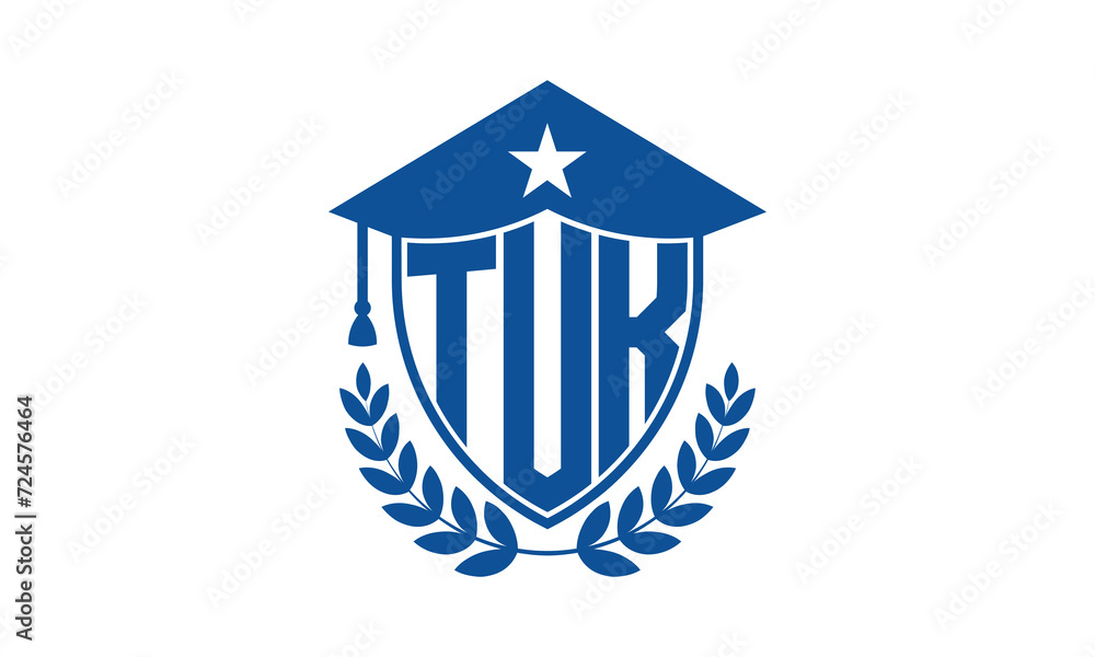 TUK three letter iconic academic logo design vector template. monogram, abstract, school, college, university, graduation cap symbol logo, shield, model, institute, educational, coaching canter, tech TUK three letter iconic academic logo design vector template. monogram, abstract, school, college, university, graduation cap symbol logo, shield, model, institute, educational, coaching canter, tech