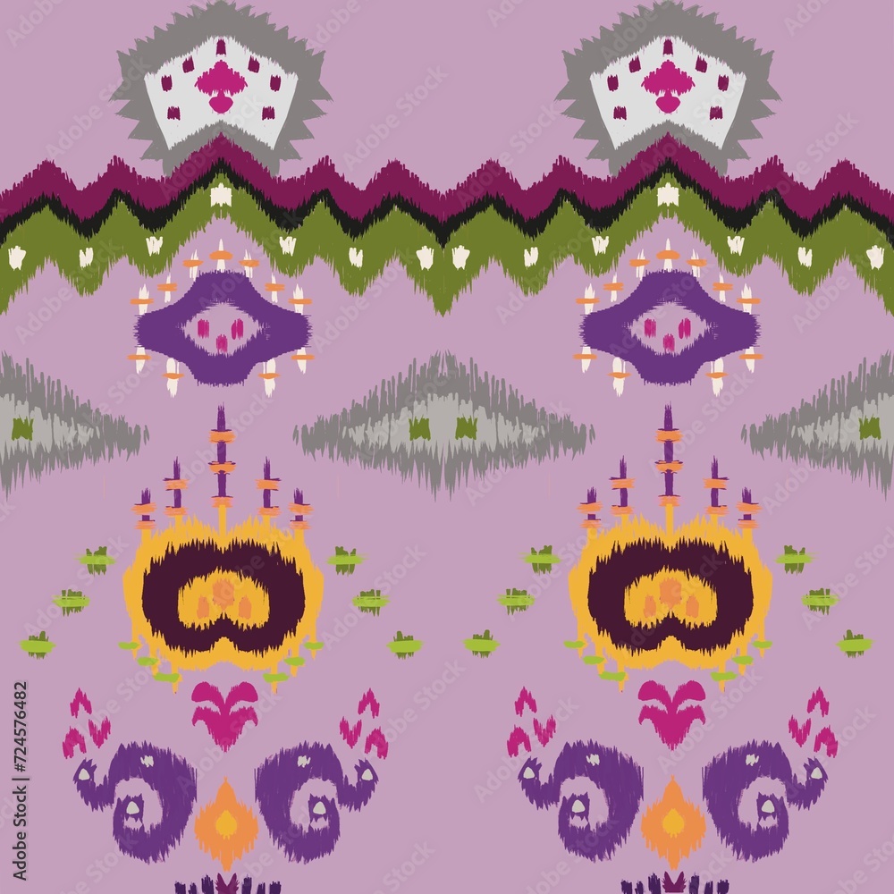 Ikat floral paisley embroider seamless design,Indian Aztec ornament print concept for fashion blouse, hand drawn print women elegant embroidered in pastel pattern for Indian saree ornament print. Ikat floral paisley embroider seamless design,Indian Aztec ornament print concept for fashion blouse, hand drawn print women elegant embroidered in pastel pattern for Indian saree ornament print.