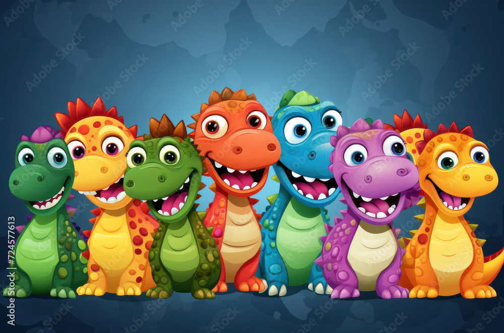 Fototapeta premium cartoon dragons or dinosaurs characters friends together
