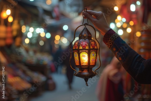 lantern is spherical with detailed metalwork and emits a warm market