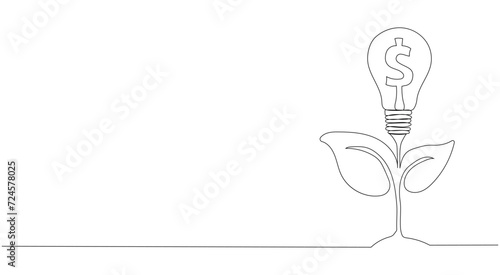Money energy in one continuous line drawing. Growing coin tree symbol and finance investment increase concept in simple linear style. You can edit the strokes. Doodle vector illustration