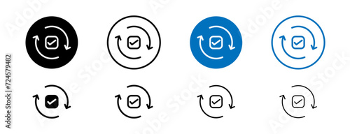 Ensure line icon set. Confidence shield check vector symbol in black and blue color. photo