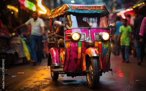 Electric Rickshaw in Colorful Chaos