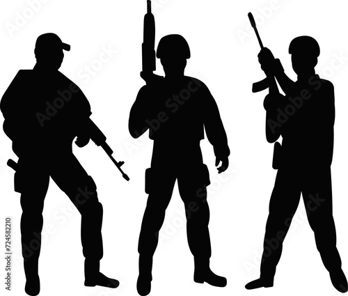 soldiers black silhouette, on a white background vector