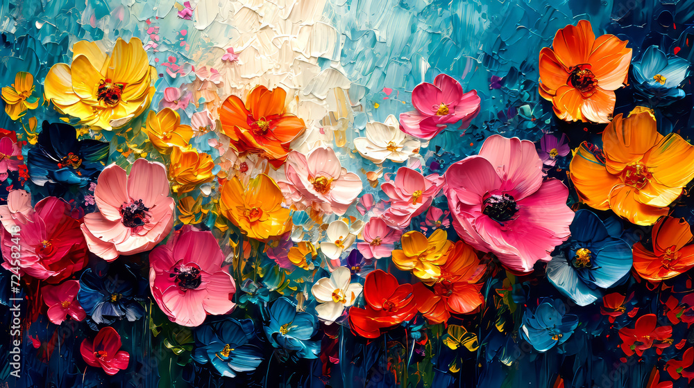 Oil painting of flowers. Abstract art background. Colorful flowers.