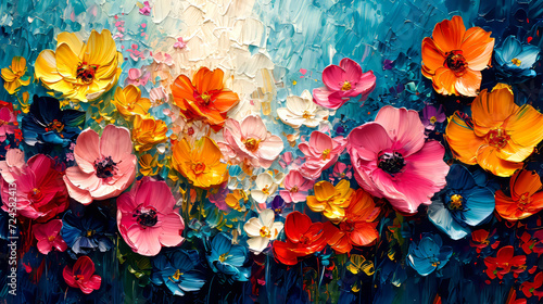 Oil painting of flowers. Abstract art background. Colorful flowers. © Sudjai