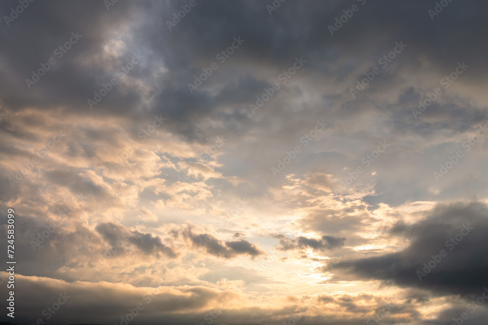 Beautiful moody sky with dark clouds at sunset, sky remplacement, nature background