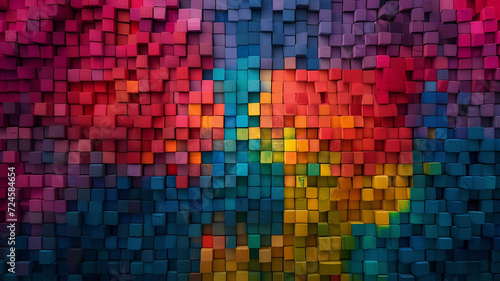 Colorful wooden blocks aligned. Wide format. Hand edited generative AI