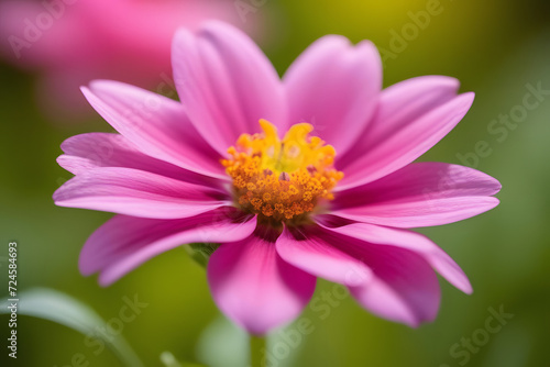 Single isolated pink flower in full bloom with a blurred background.