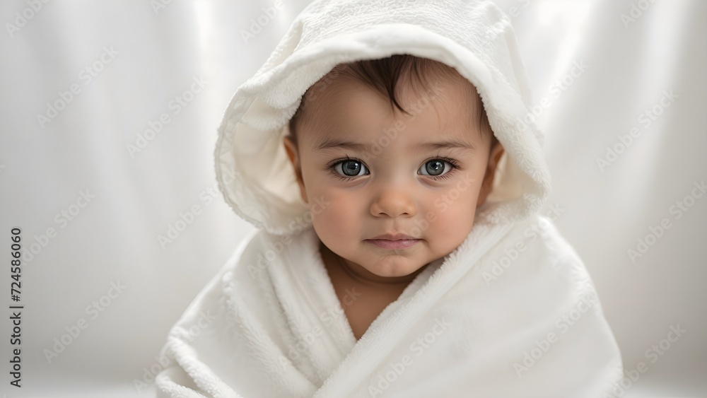 cute little baby on white background white and dress wearing cap cute little baby on white background white and dress wearing cap