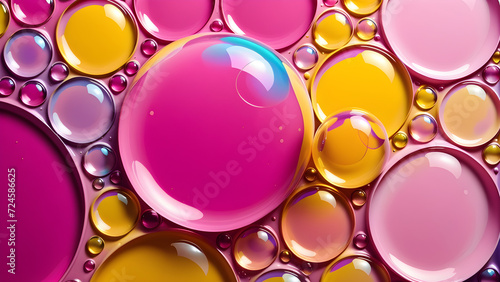 Pink and yellow. soap bubbles in paint create an abstract design suitable for a colorful background