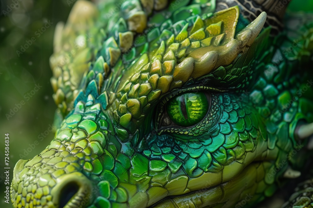 Fototapeta premium Close up fantastic creation green good dragon, chinese new year celebration and fantasy world concept