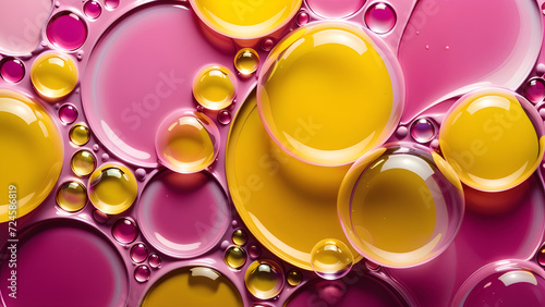 Pink and yellow. soap bubbles in paint create an abstract design suitable for a colorful background