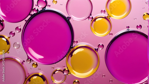 pink and yellow soap bubbles in paint create an abstract design suitable for a colorful background