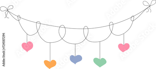 Flag garland bunting heart, star birthday party flat set. Anniversary, celebration party hanging flags cartoon collection. Buntings pennants, festival decoration. 