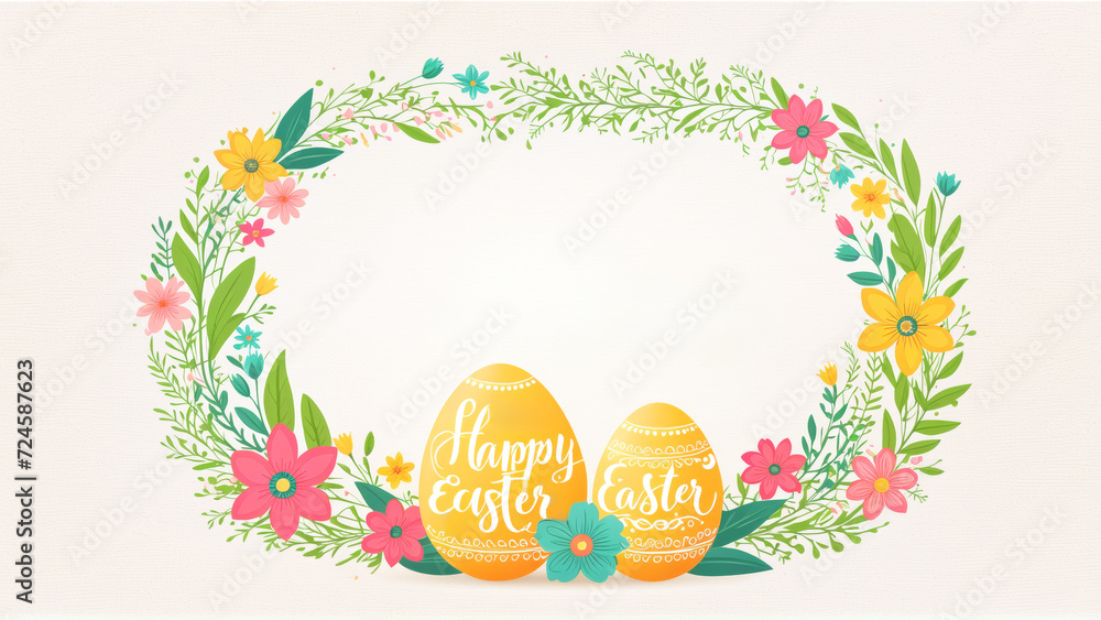 An Easter card featuring a wreath with two colorful eggs in the center An Easter card featuring a wreath with two colorful eggs in the center