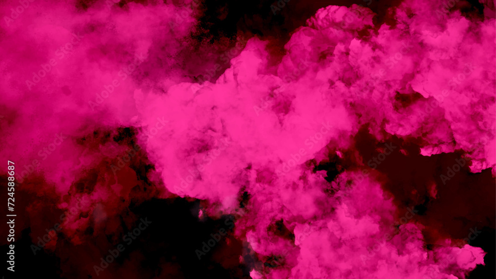 A cloud of pink and blue paint released into clear water. Abstract illustration with colorful gradient clouds. Abstract background with pink color and Black.