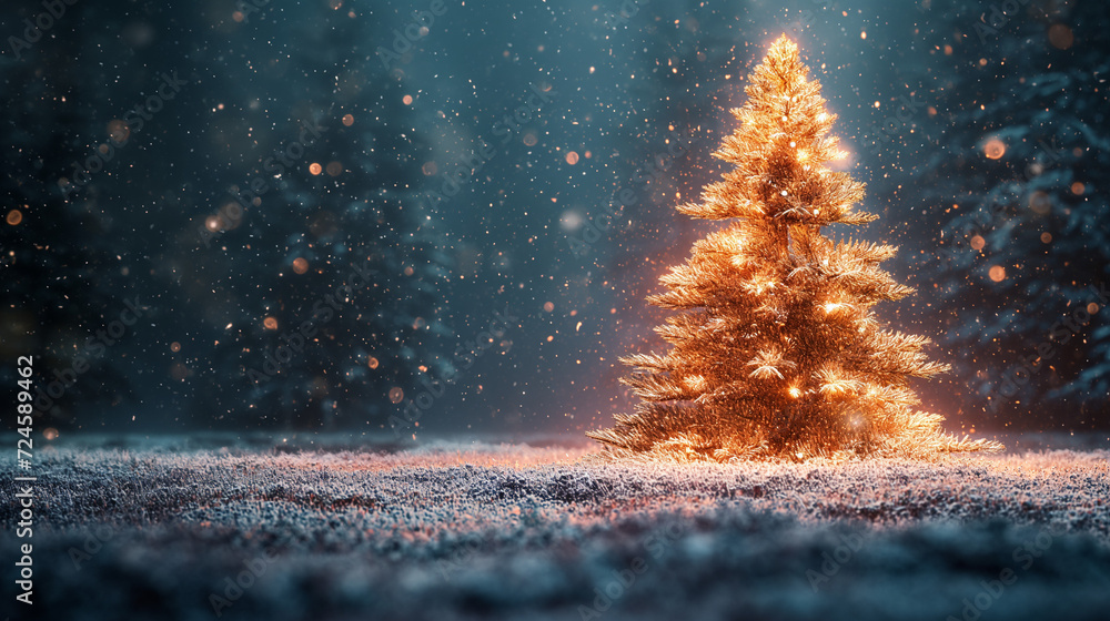 Naklejka premium A Christmas Tree Shining in the Snow