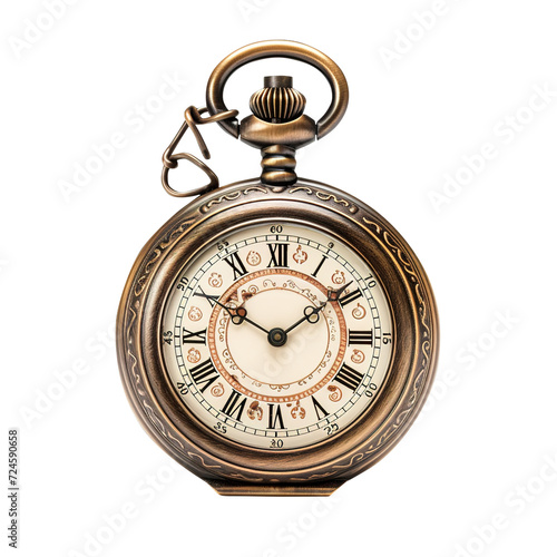 antique pocket watch on transparent background, clipping path, png, 