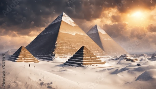 Majestic pyramids of giza at sunset