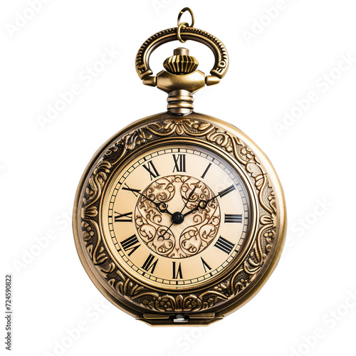 antique pocket watch on transparent background, clipping path, png, 