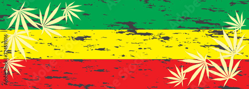 Vector illustration of a reggae flag with marijuana leaves decorated