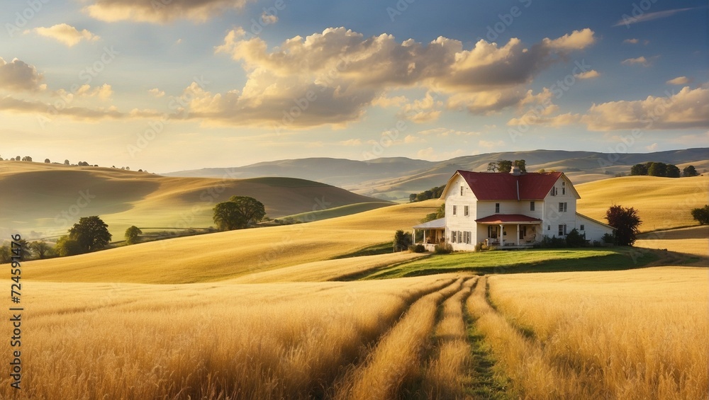 Scenic Countryside Farmhouse in Golden Fields Scenic Countryside Farmhouse in Golden Fields