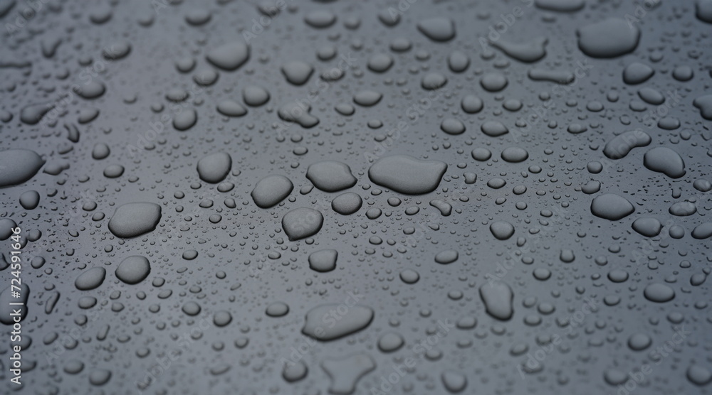 Closeup of raindrops on black hood of car background. Rainy day weather forecast concept Closeup of raindrops on black hood of car background. Rainy day weather forecast concept