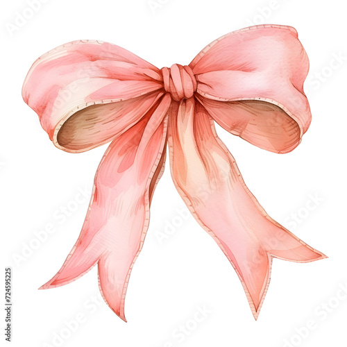 Pink bow watercolor illustration isolated on white background