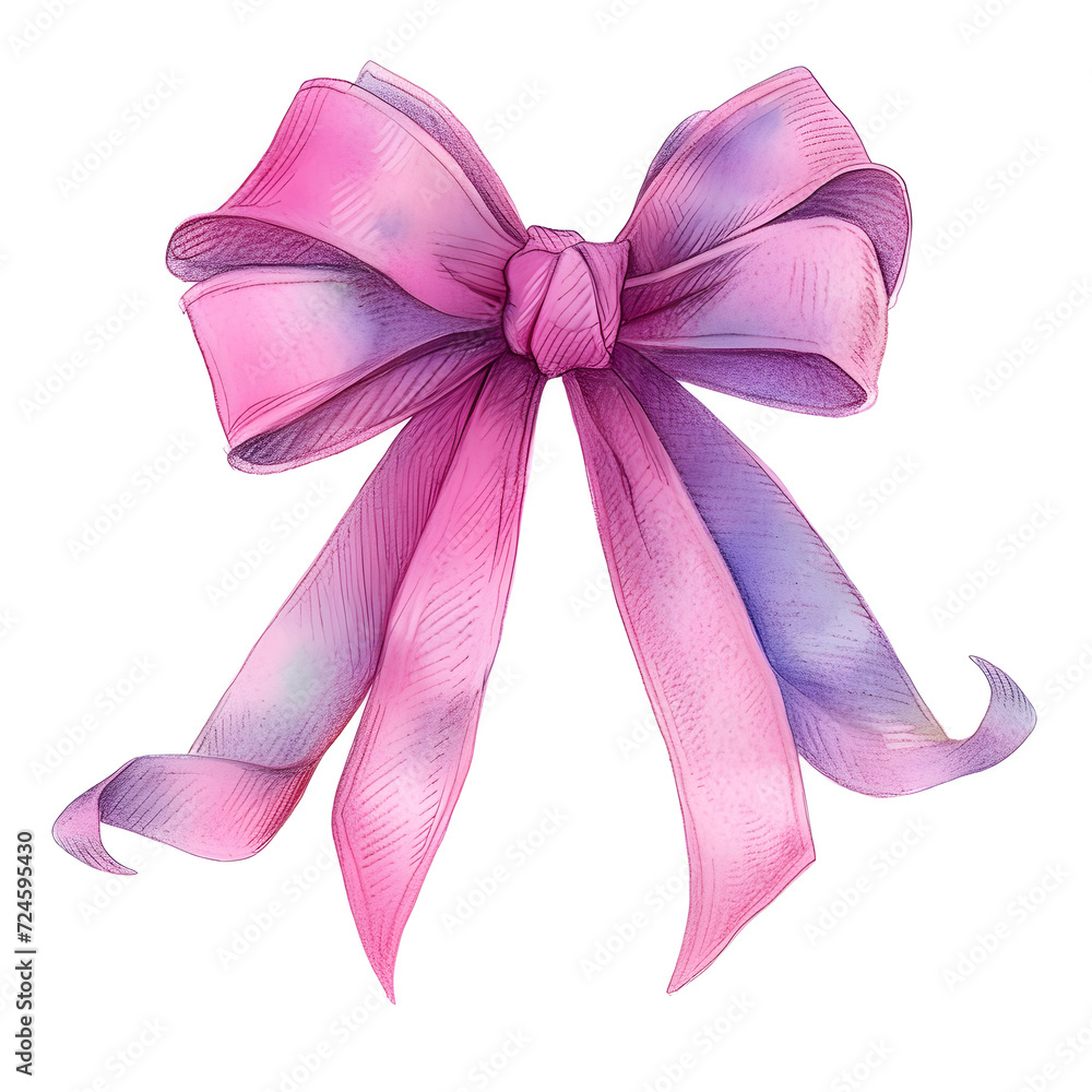 Pink bow watercolor illustration isolated on white background Pink bow watercolor illustration isolated on white background