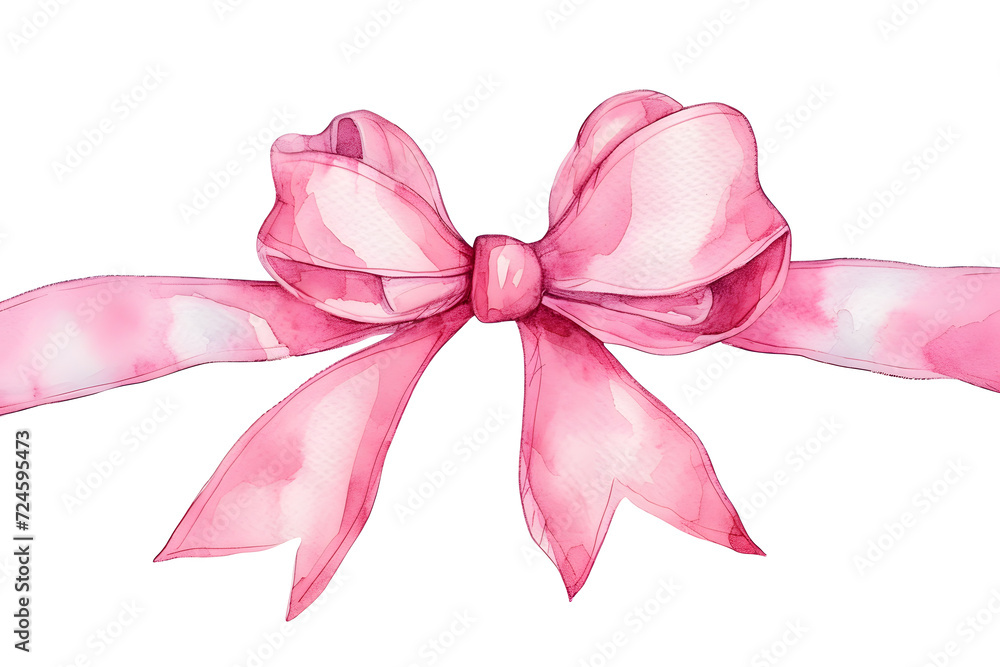 Pink bow watercolor illustration isolated on white background Pink bow watercolor illustration isolated on white background