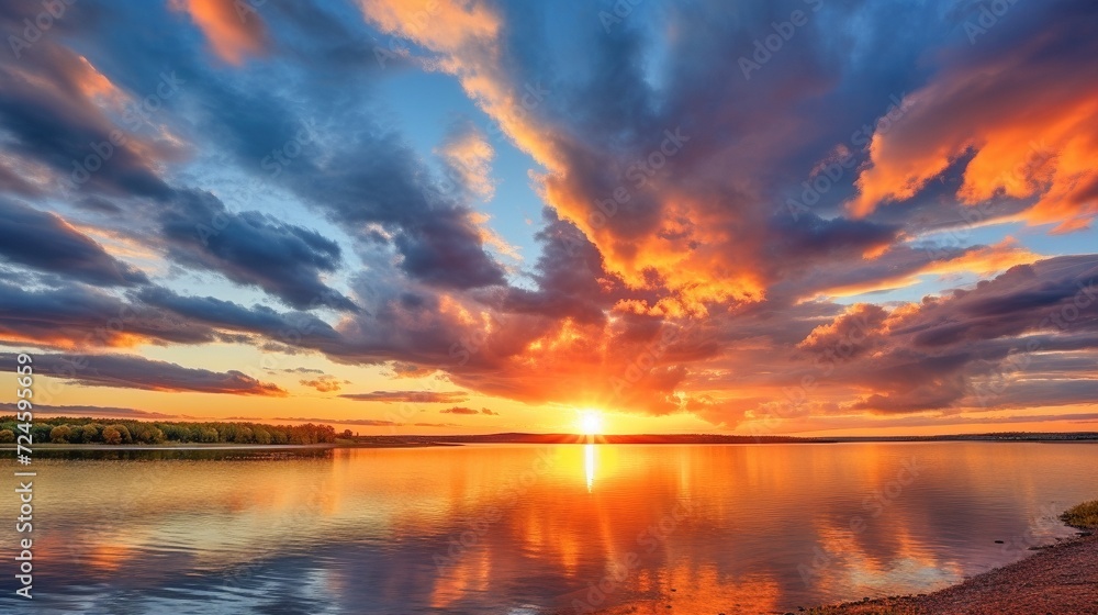 Beautiful sunset scene over a lake