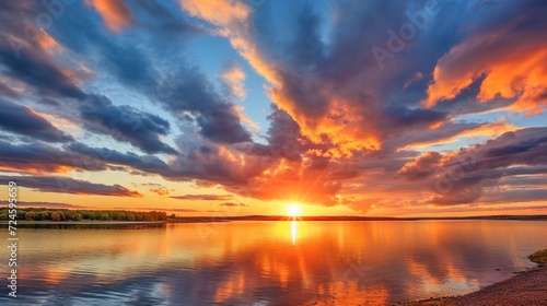 Beautiful sunset scene over a lake