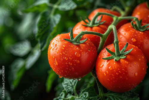 Dew-kissed tomatoes on vine