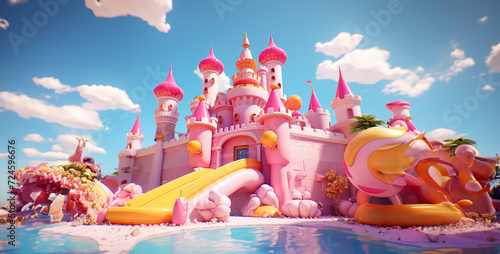 Cute cartoon princess castle isolated