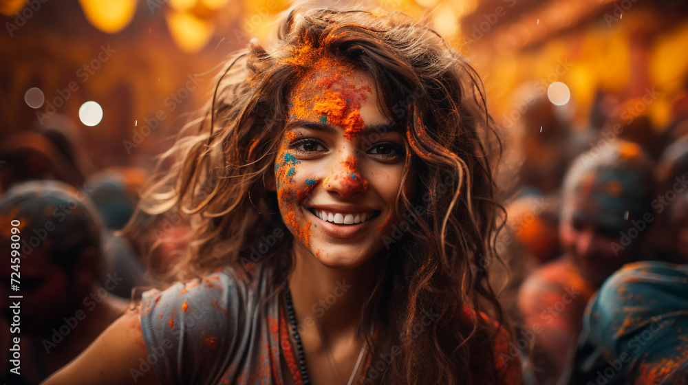 Portrait of multiracial woman at Holi Festival