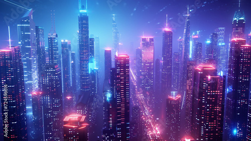  a futuristic cityscape with a 3D glow background
