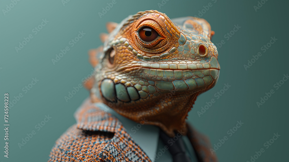 Close Up of a Lizard Wearing a Suit and Tie Close Up of a Lizard Wearing a Suit and Tie